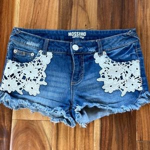 Lace overlay denim shorts